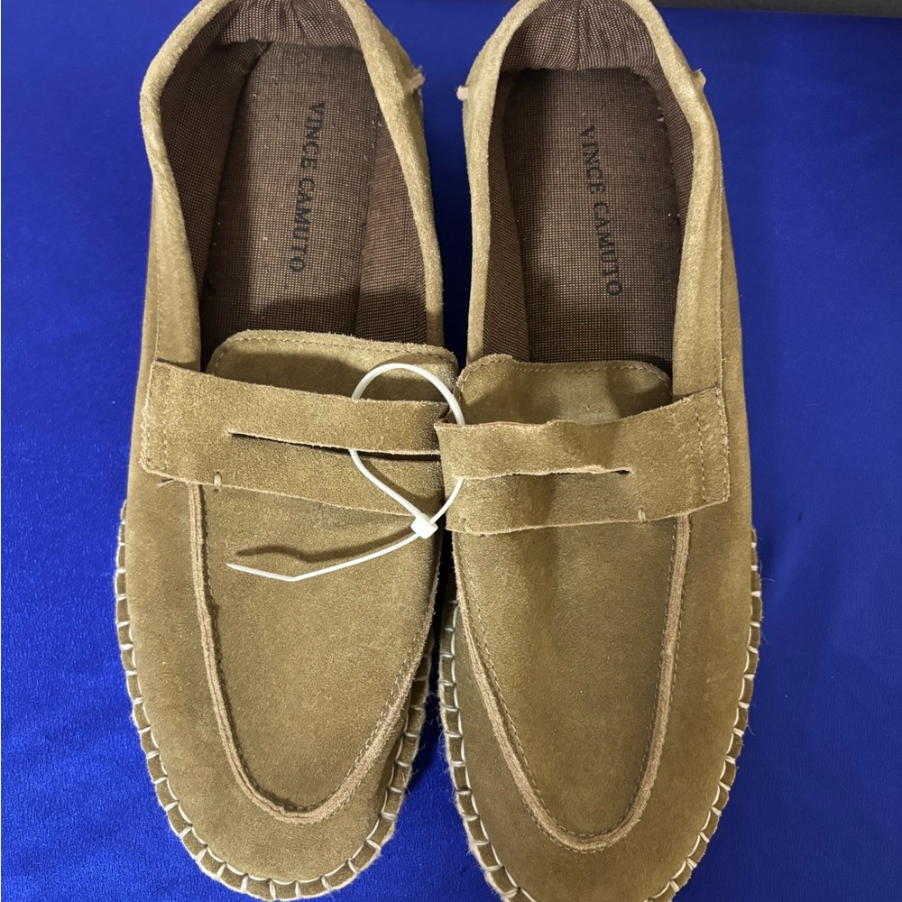 Tan Suede Slip-On Loafers with Bow Detail